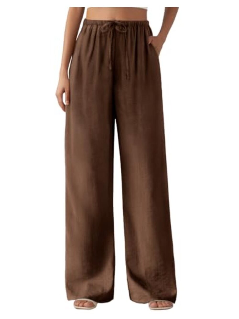 Women's High Waisted Wide Leg Palazzo Pants, Drawstring Elastic Waist, Flowy